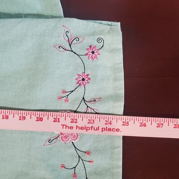 Vtg Sag Harbor Embroidered Flower Linen Blend Top Pant Set Plus Size 18 Green - Picture 10 of 13
